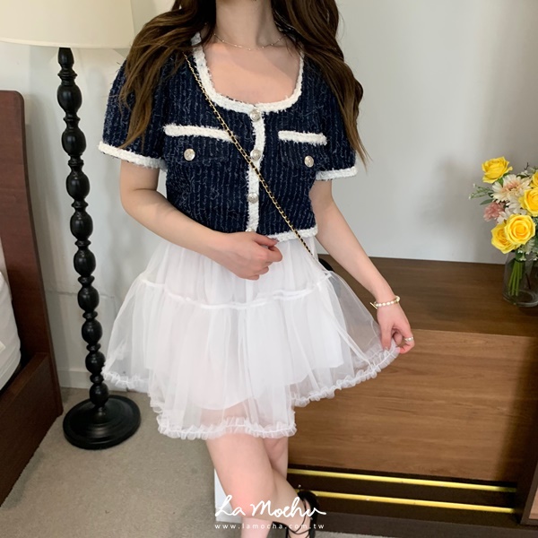 壓扣毛邊小香外套